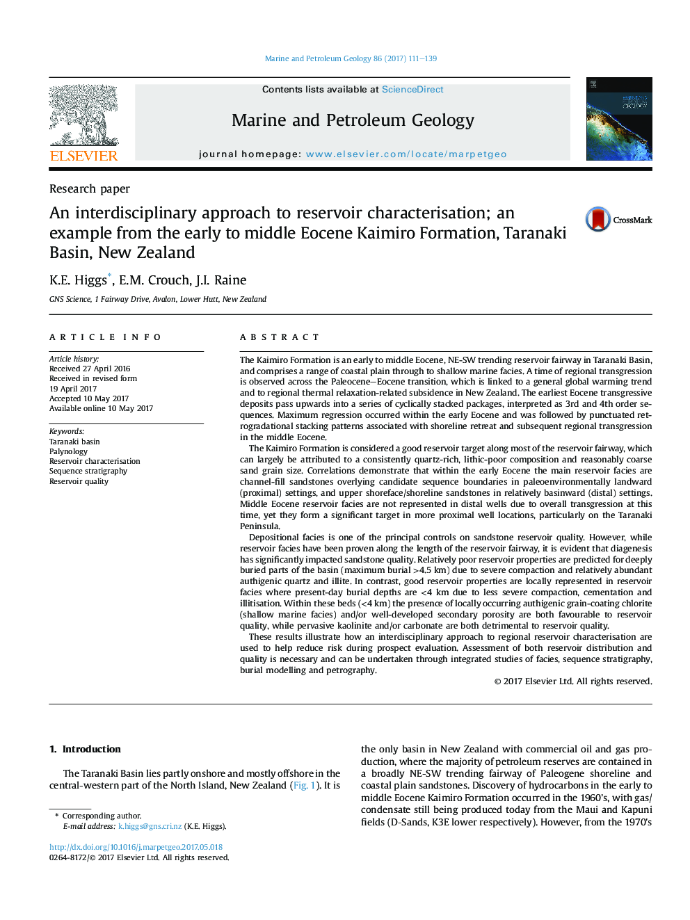 An interdisciplinary approach to reservoir characterisation; an example from the early to middle Eocene Kaimiro Formation, Taranaki Basin, New Zealand