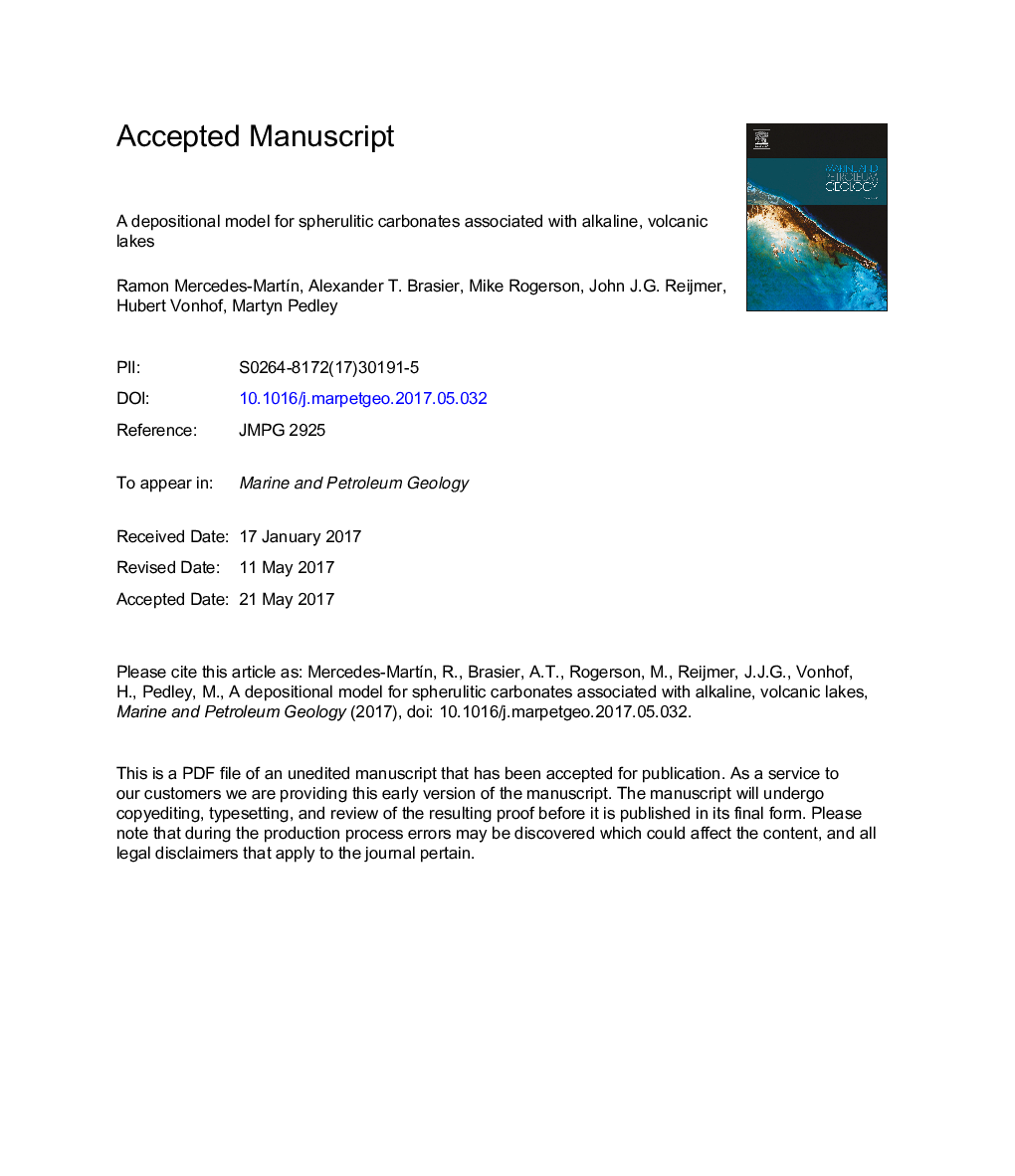 A depositional model for spherulitic carbonates associated with alkaline, volcanic lakes