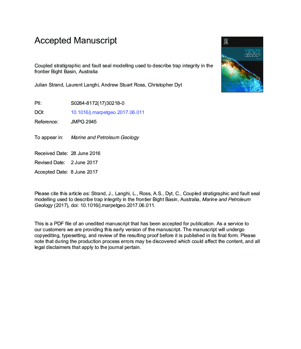 Coupled stratigraphic and fault seal modelling used to describe trap integrity in the frontier Bight Basin, Australia