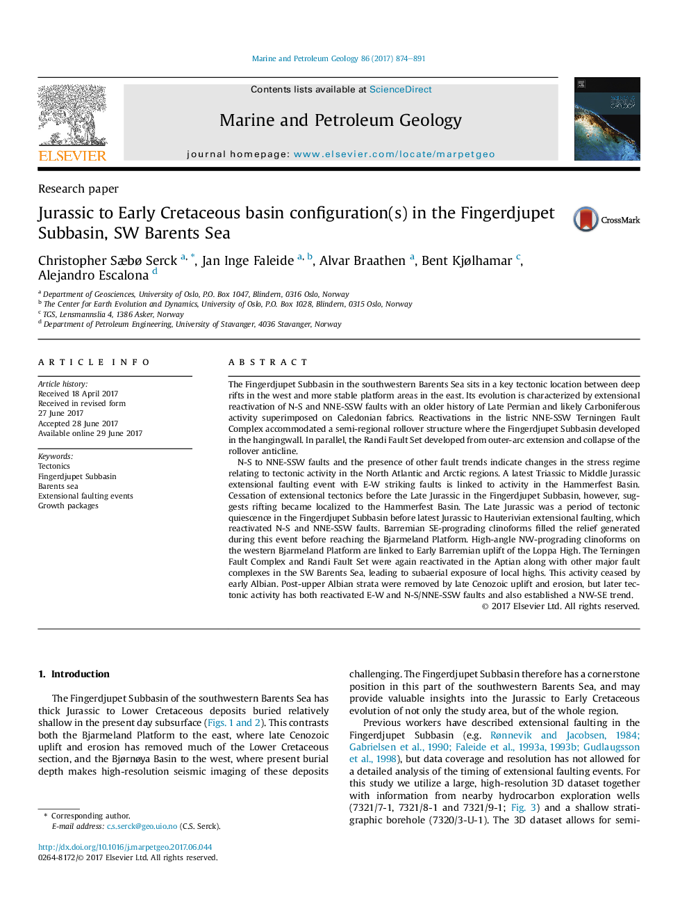 Jurassic to Early Cretaceous basin configuration(s) in the Fingerdjupet Subbasin, SW Barents Sea