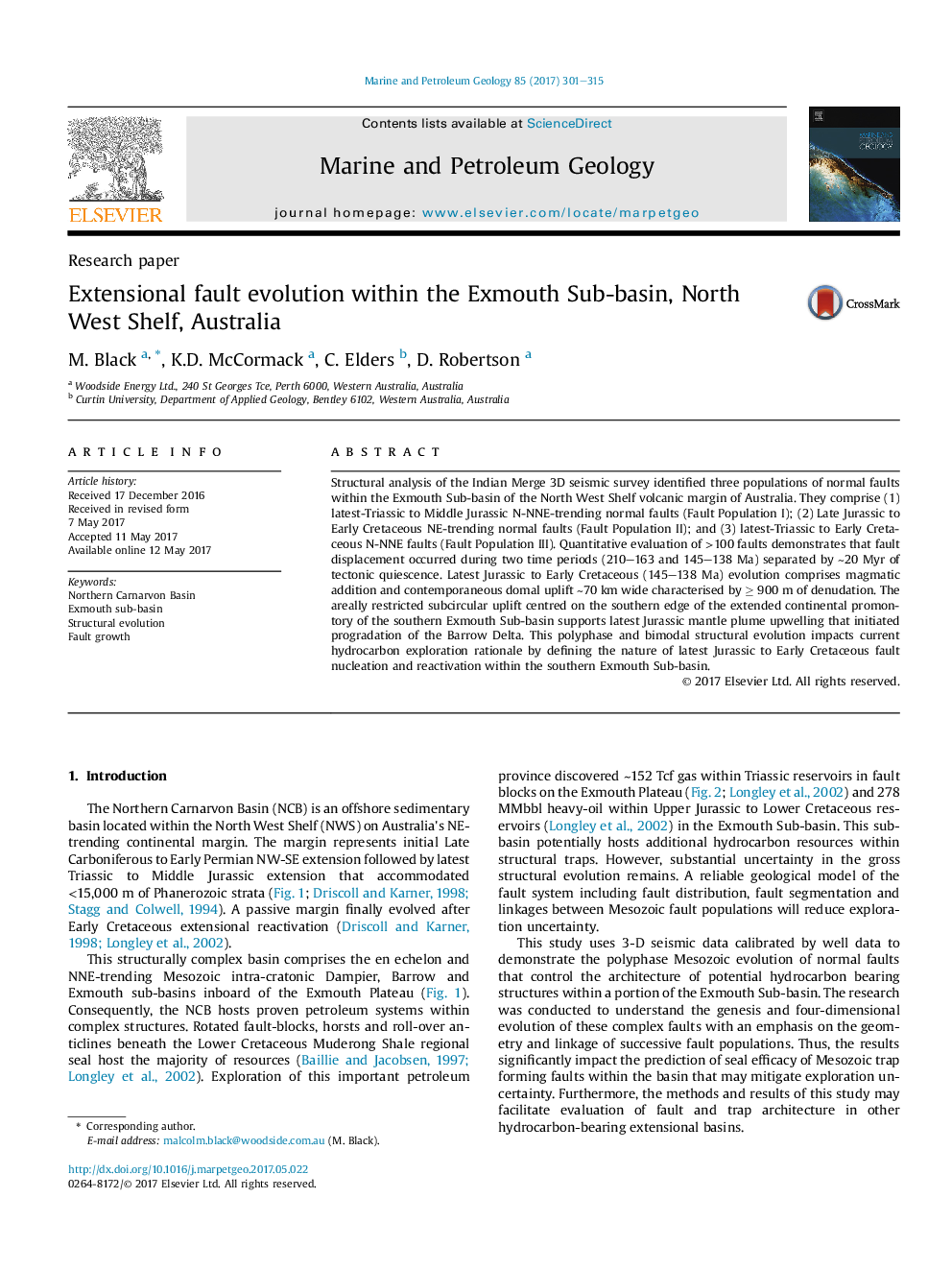 Extensional fault evolution within the Exmouth Sub-basin, North West Shelf, Australia