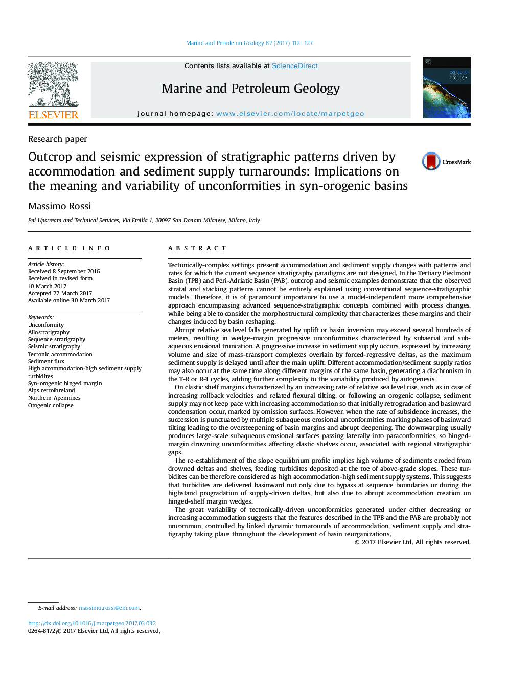 Research paperOutcrop and seismic expression of stratigraphic patterns driven by accommodation and sediment supply turnarounds: Implications on the meaning and variability of unconformities in syn-orogenic basins