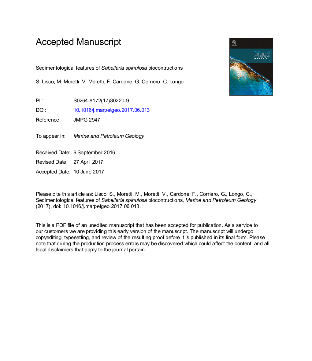 Sedimentological features of Sabellaria spinulosa biocontructions