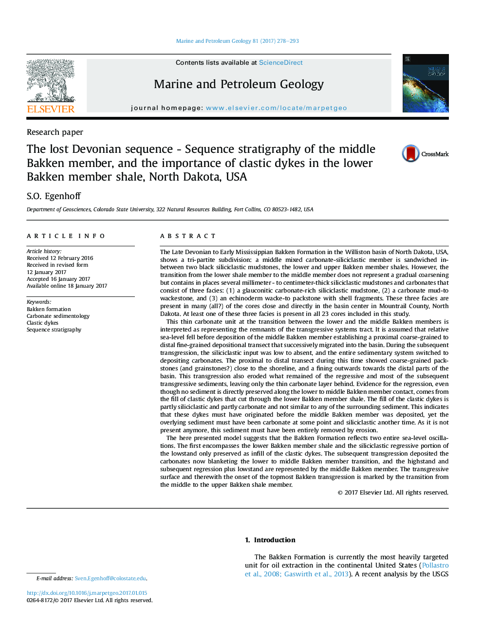 The lost Devonian sequence - Sequence stratigraphy of the middle Bakken member, and the importance of clastic dykes in the lower Bakken member shale, North Dakota, USA