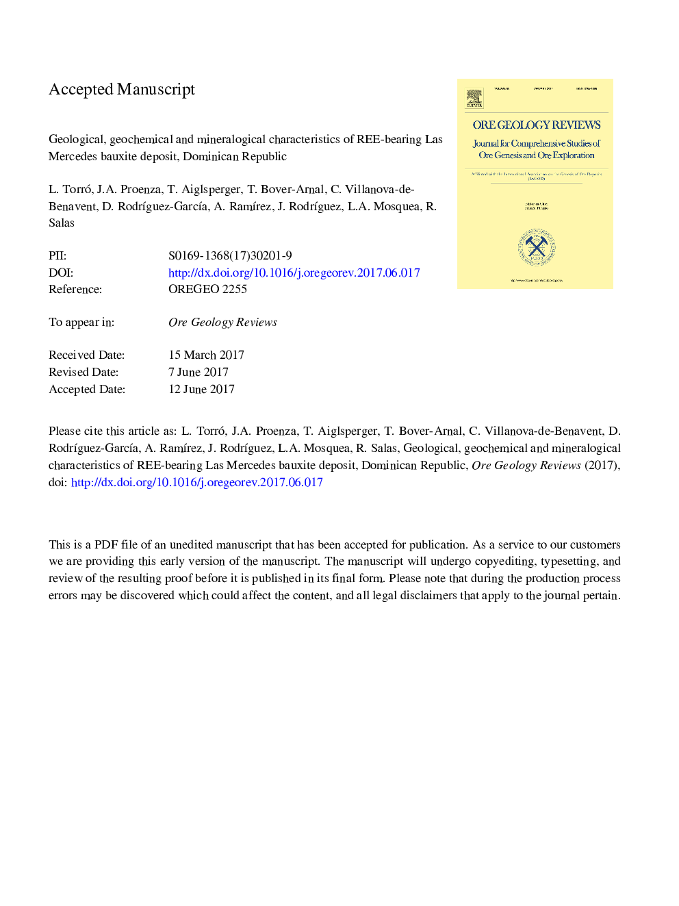 Geological, geochemical and mineralogical characteristics of REE-bearing Las Mercedes bauxite deposit, Dominican Republic