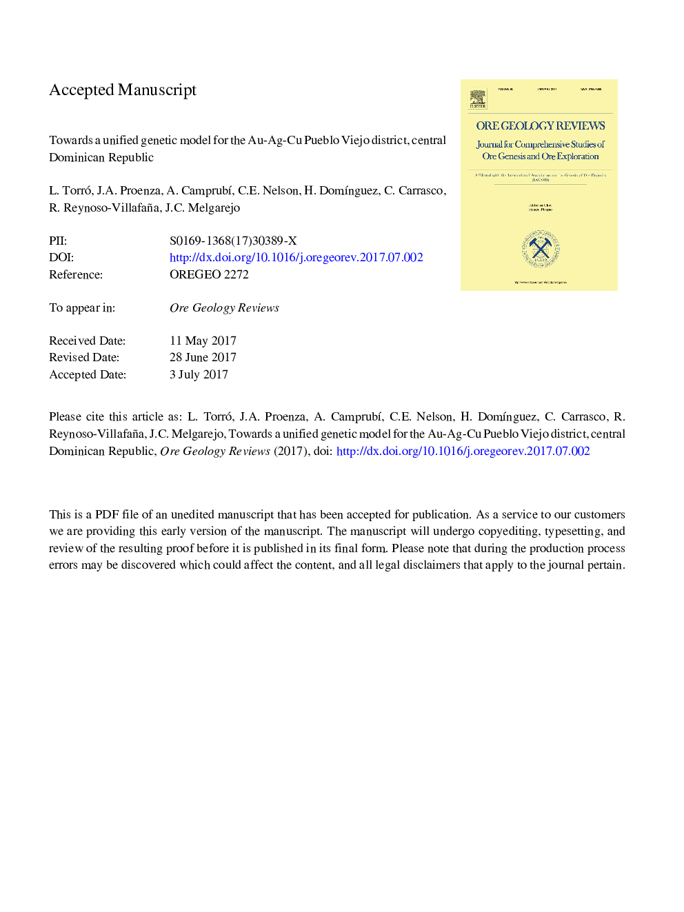 Towards a unified genetic model for the Au-Ag-Cu Pueblo Viejo district, central Dominican Republic