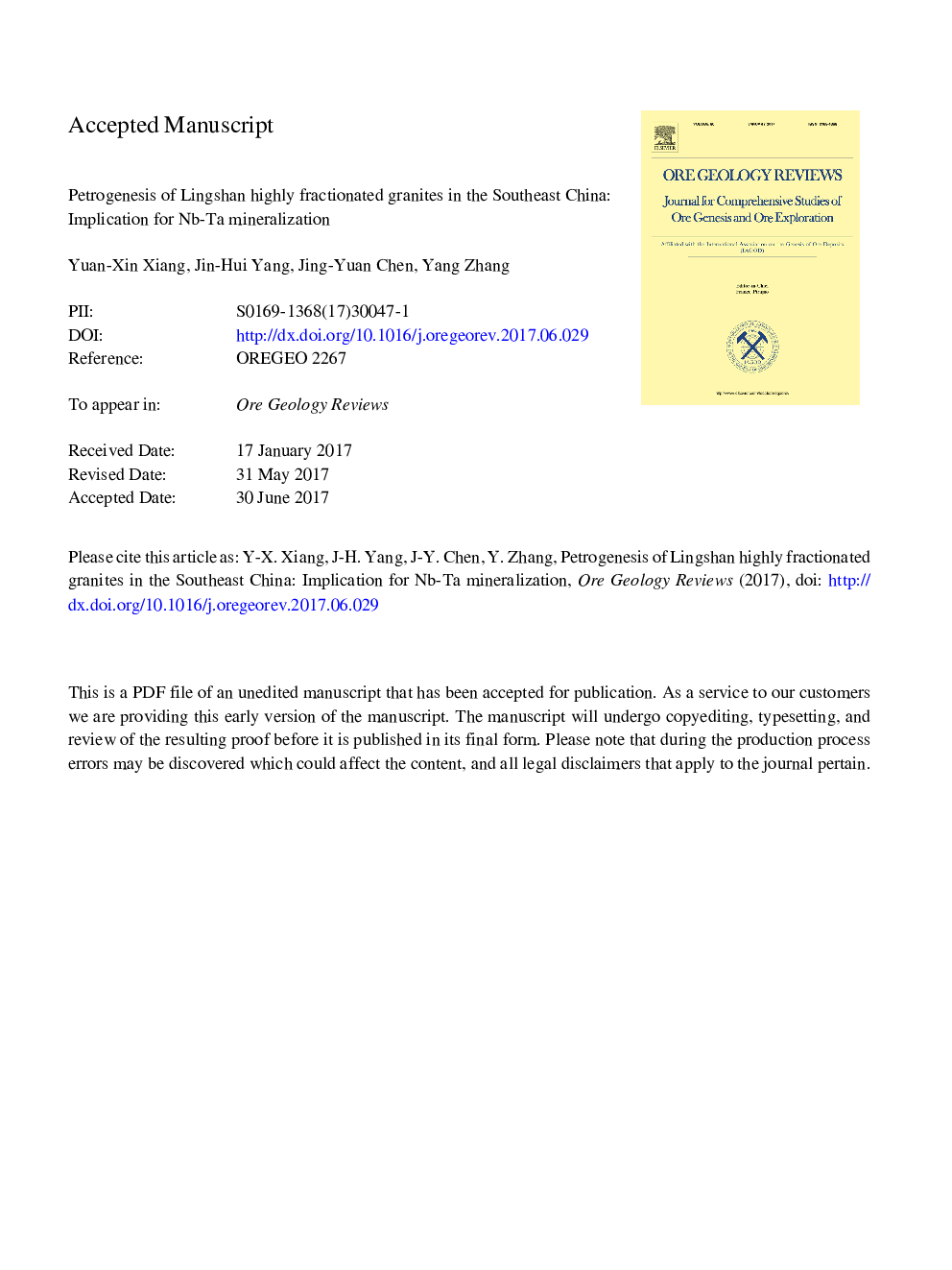 عکس صفحه اول مقاله: Petrogenesis of Lingshan highly fractionated granites in the Southeast China: Implication for Nb-Ta mineralization Petrogenesis of Lingshan highly fractionated granites in the Southeast China: Implication for Nb-Ta mineralization