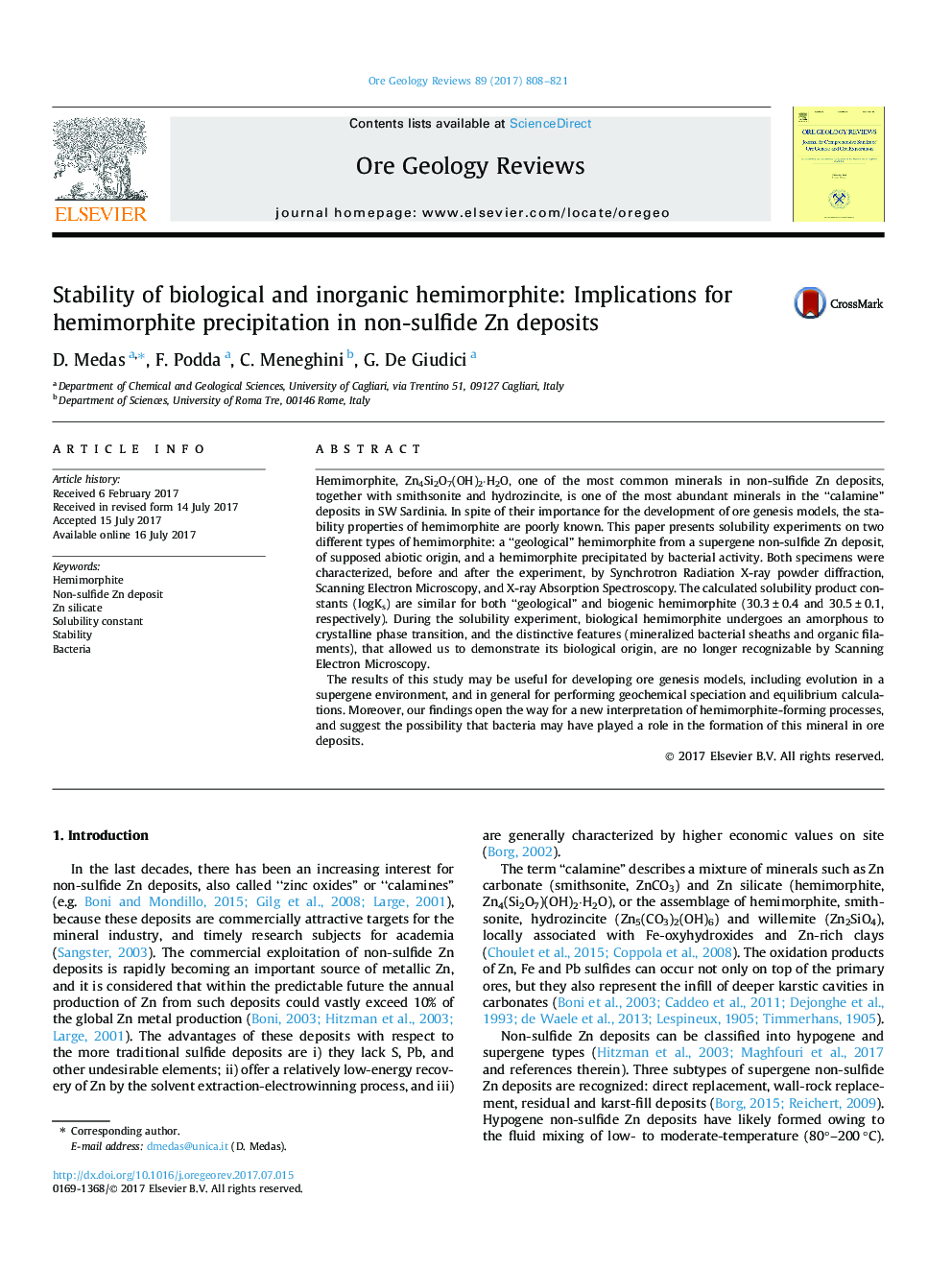 Stability of biological and inorganic hemimorphite: Implications for hemimorphite precipitation in non-sulfide Zn deposits