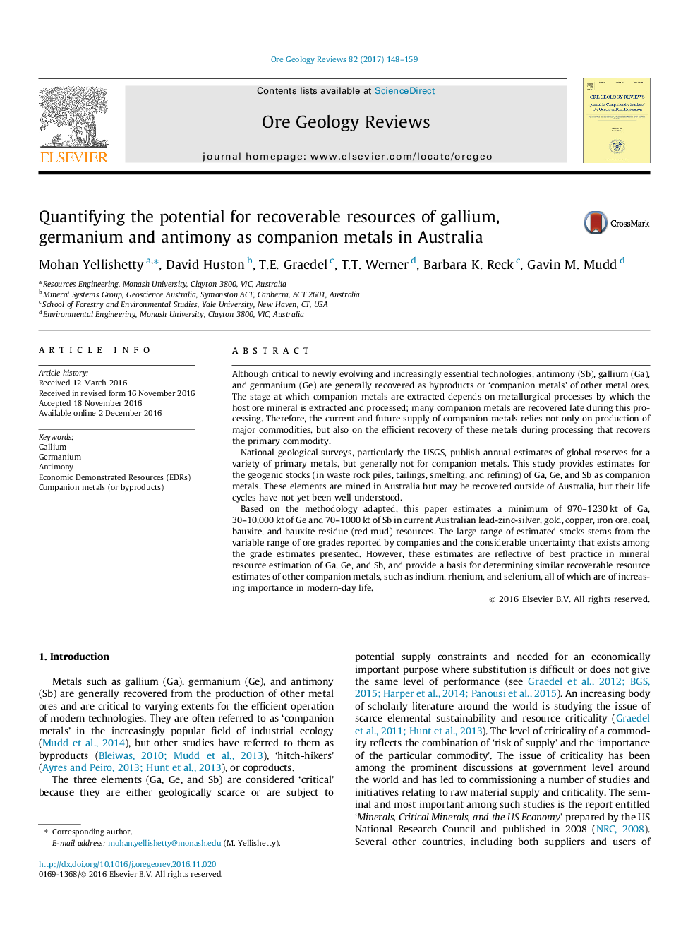 Quantifying the potential for recoverable resources of gallium, germanium and antimony as companion metals in Australia