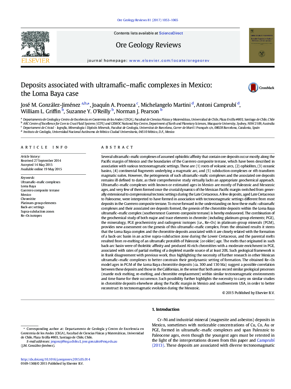 Deposits associated with ultramafic-mafic complexes in Mexico: the Loma Baya case