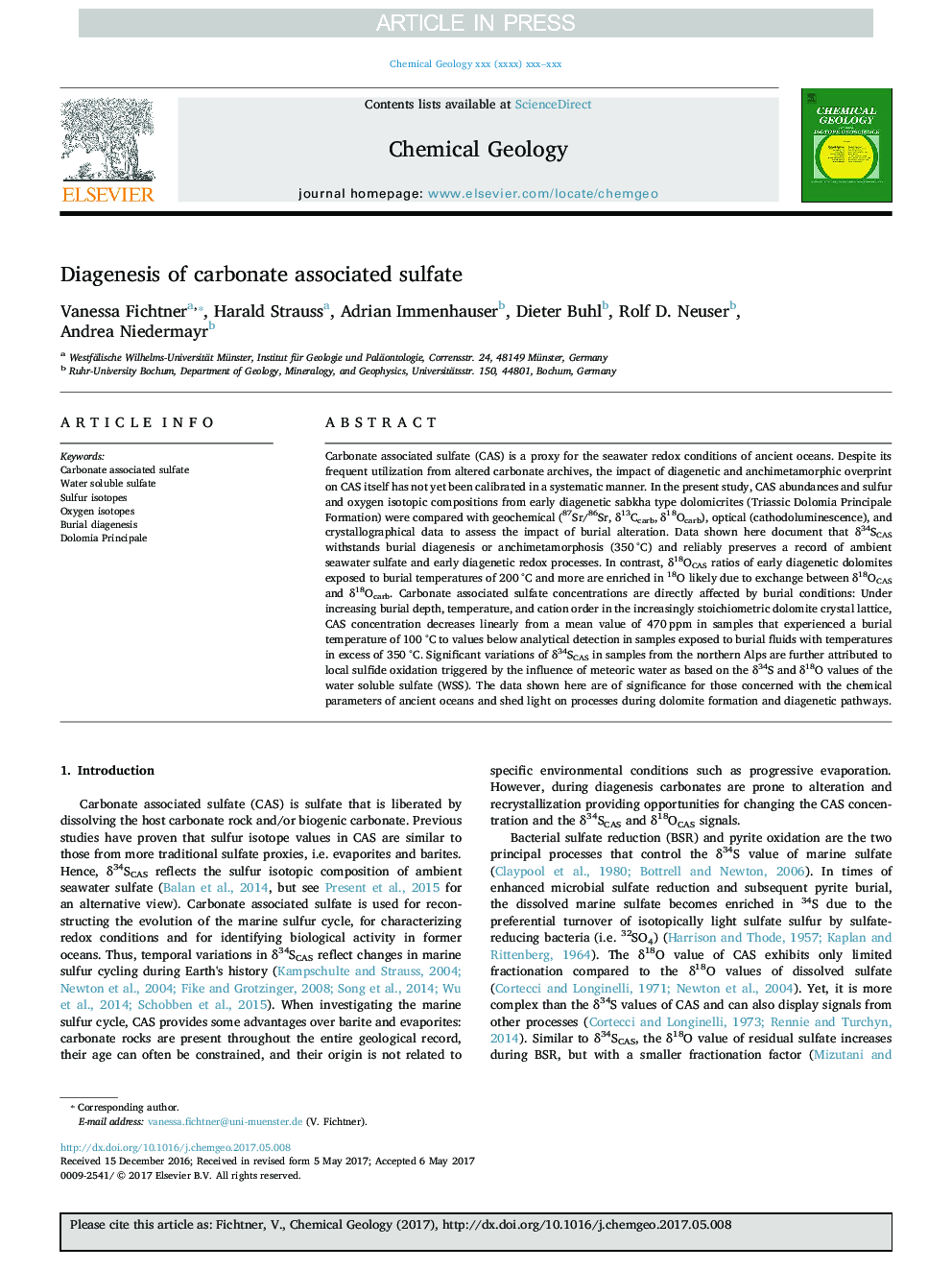 Diagenesis of carbonate associated sulfate