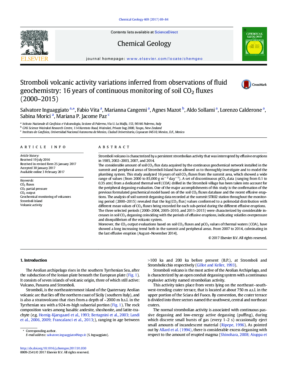 Stromboli volcanic activity variations inferred from observations of fluid geochemistry: 16Â years of continuous monitoring of soil CO2 fluxes (2000-2015)