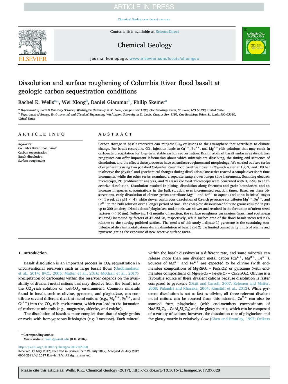 Dissolution and surface roughening of Columbia River flood basalt at geologic carbon sequestration conditions