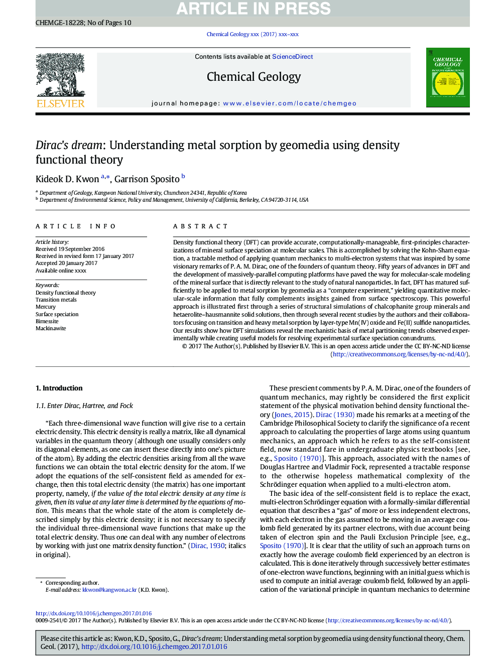 Dirac's dream: Understanding metal sorption by geomedia using density functional theory