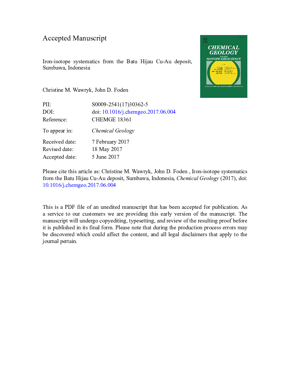 Iron-isotope systematics from the Batu Hijau Cu-Au deposit, Sumbawa, Indonesia