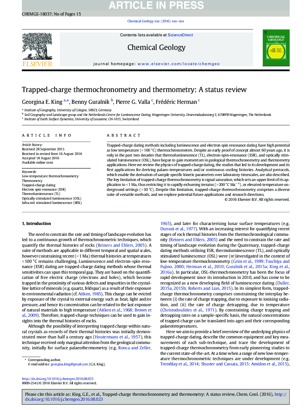 Trapped-charge thermochronometry and thermometry: A status review