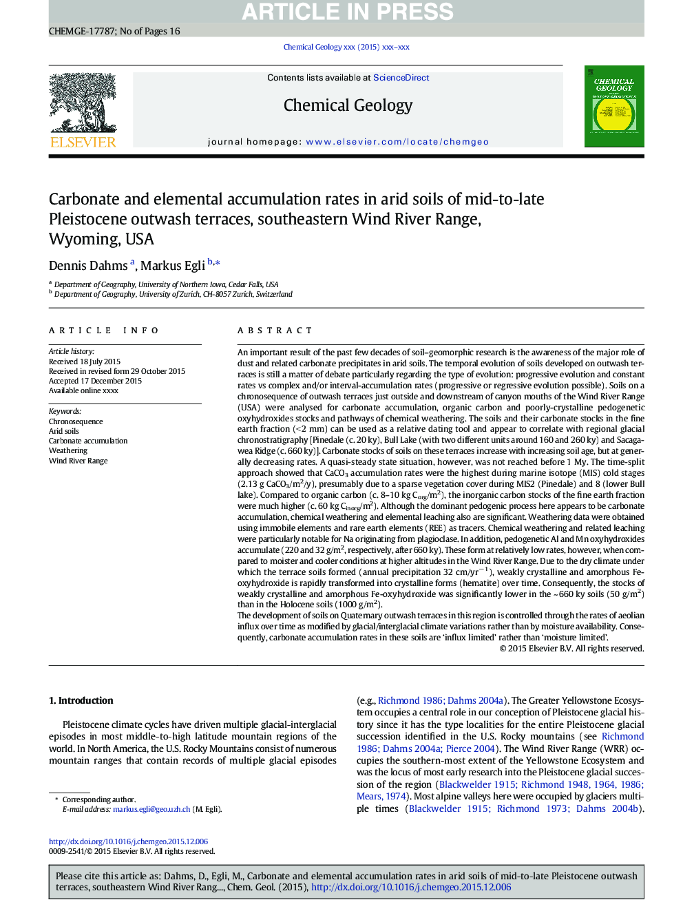 Carbonate and elemental accumulation rates in arid soils of mid-to-late Pleistocene outwash terraces, southeastern Wind River Range, Wyoming, USA