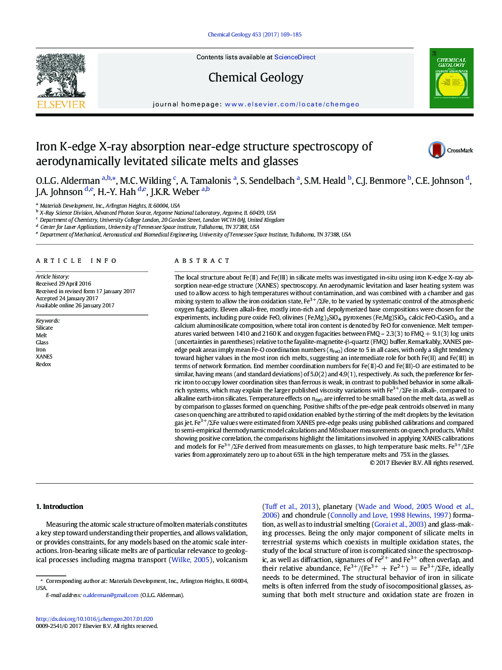 Iron K-edge X-ray absorption near-edge structure spectroscopy of aerodynamically levitated silicate melts and glasses