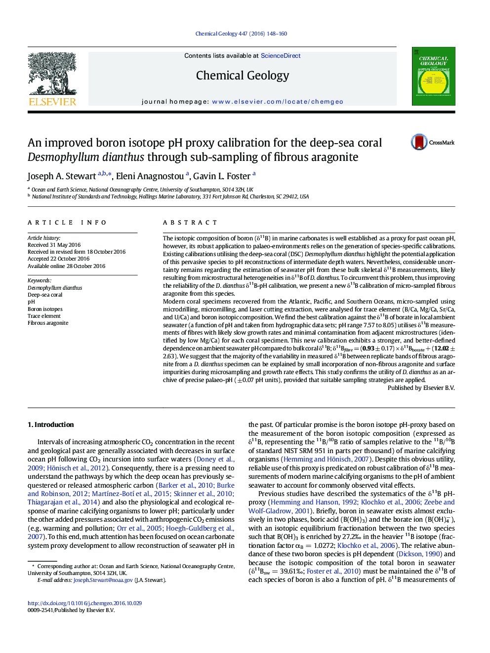 An improved boron isotope pH proxy calibration for the deep-sea coral Desmophyllum dianthus through sub-sampling of fibrous aragonite