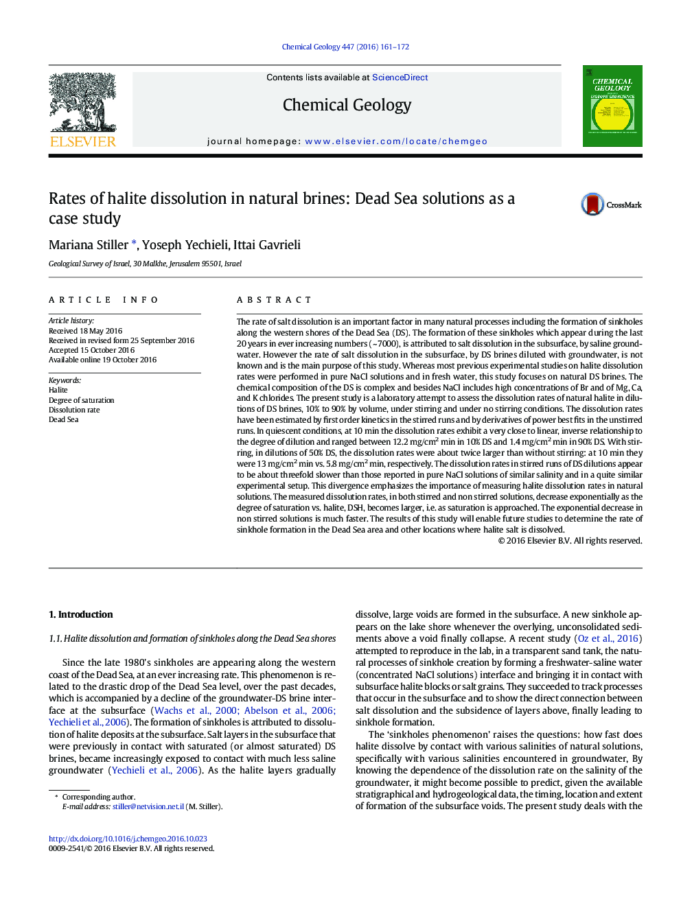 Rates of halite dissolution in natural brines: Dead Sea solutions as a case study