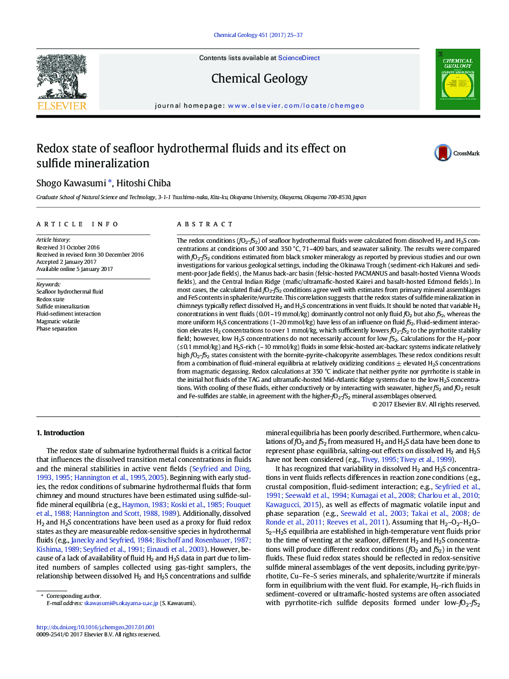 عکس صفحه اول مقاله: Redox state of seafloor hydrothermal fluids and its effect on sulfide mineralization Redox state of seafloor hydrothermal fluids and its effect on sulfide mineralization