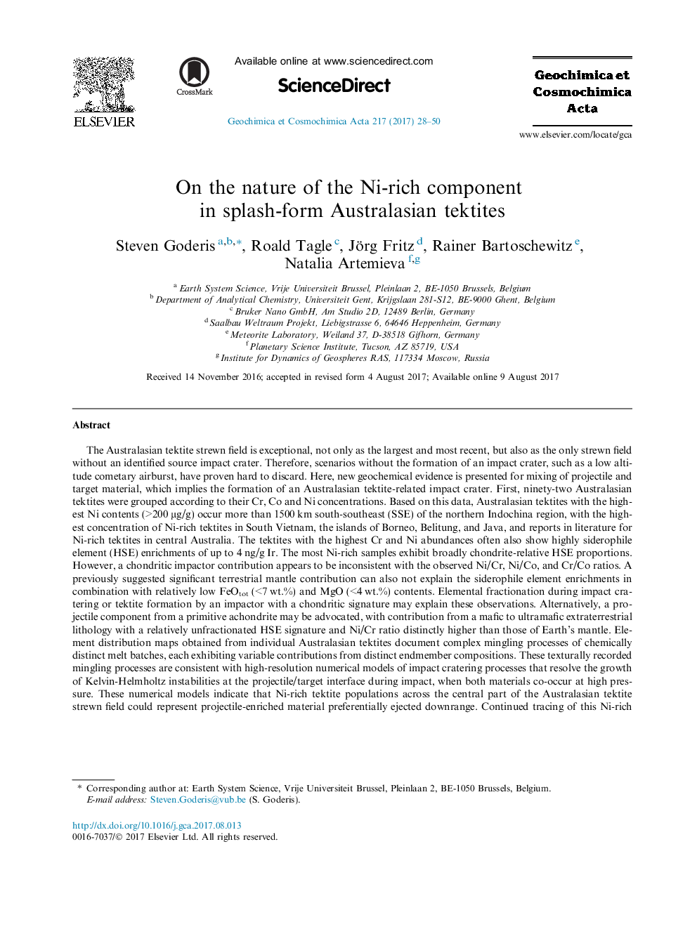 On the nature of the Ni-rich component in splash-form Australasian tektites