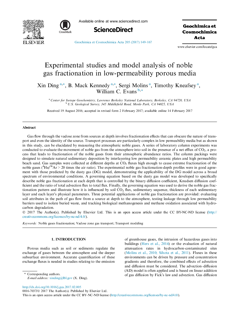 Experimental studies and model analysis of noble gas fractionation in low-permeability porous media