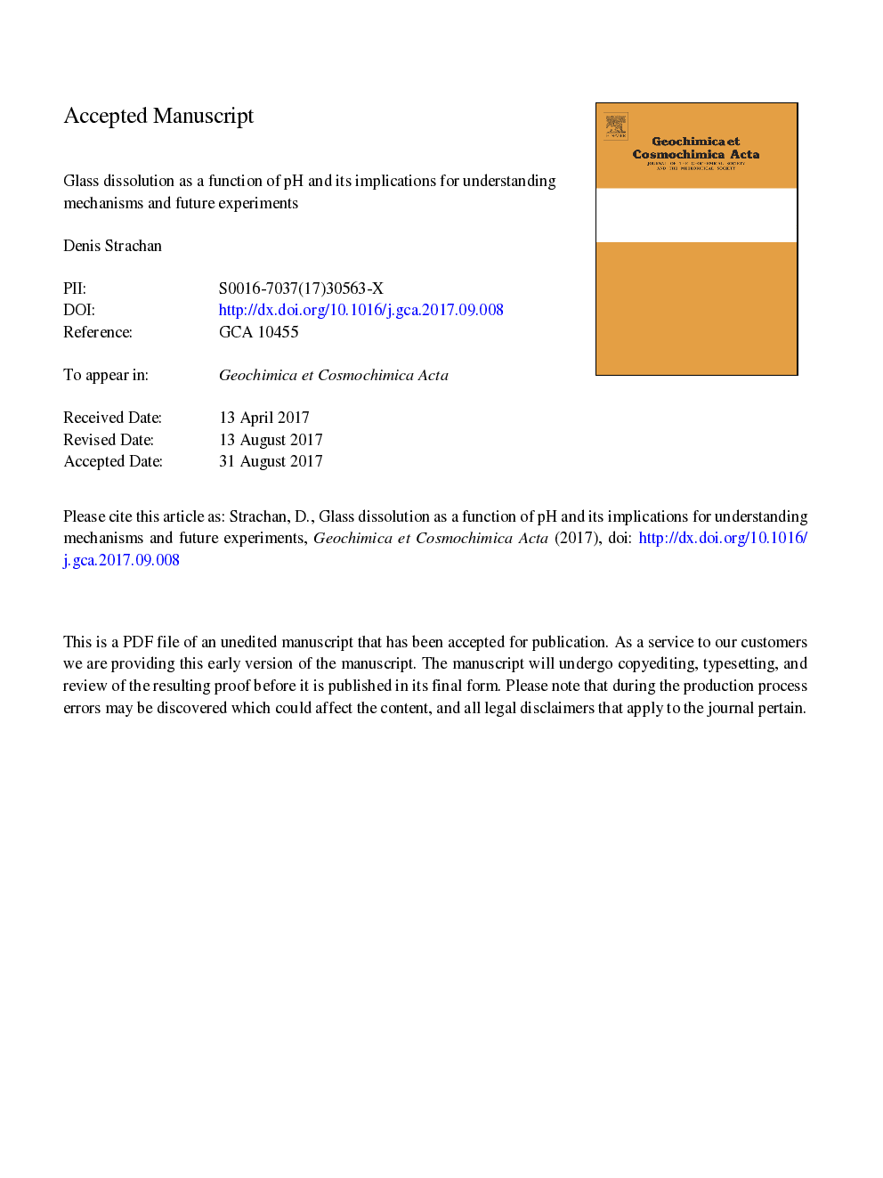 عکس صفحه اول مقاله: Glass dissolution as a function of pH and its implications for understanding mechanisms and future experiments Glass dissolution as a function of pH and its implications for understanding mechanisms and future experiments