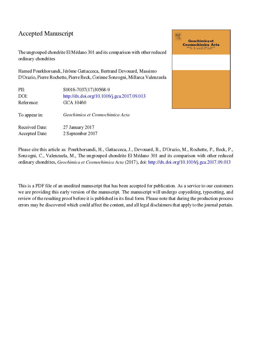 عکس صفحه اول مقاله: The ungrouped chondrite El Médano 301 and its comparison with other reduced ordinary chondrites The ungrouped chondrite El Médano 301 and its comparison with other reduced ordinary chondrites