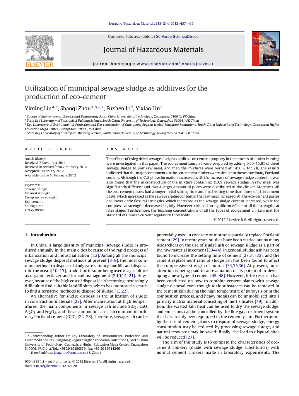Utilization of municipal sewage sludge as additives for the production of eco-cement