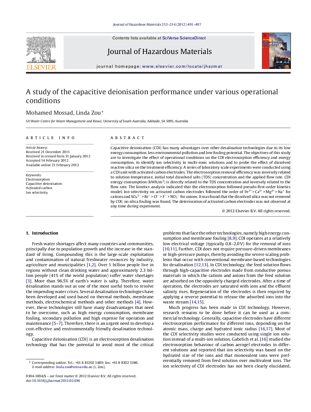 A study of the capacitive deionisation performance under various operational conditions