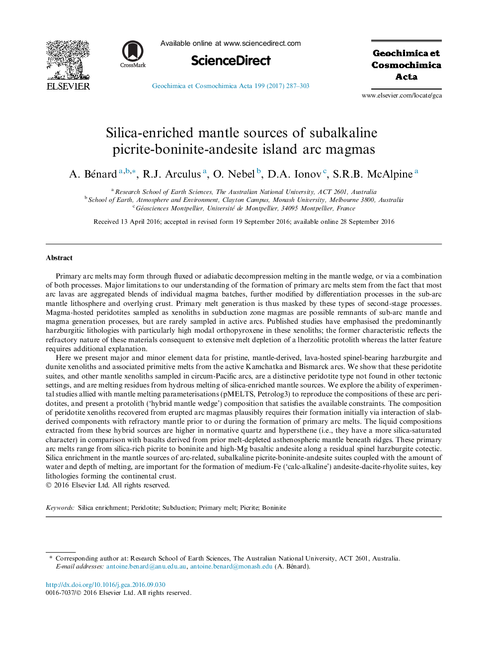 Silica-enriched mantle sources of subalkaline picrite-boninite-andesite island arc magmas