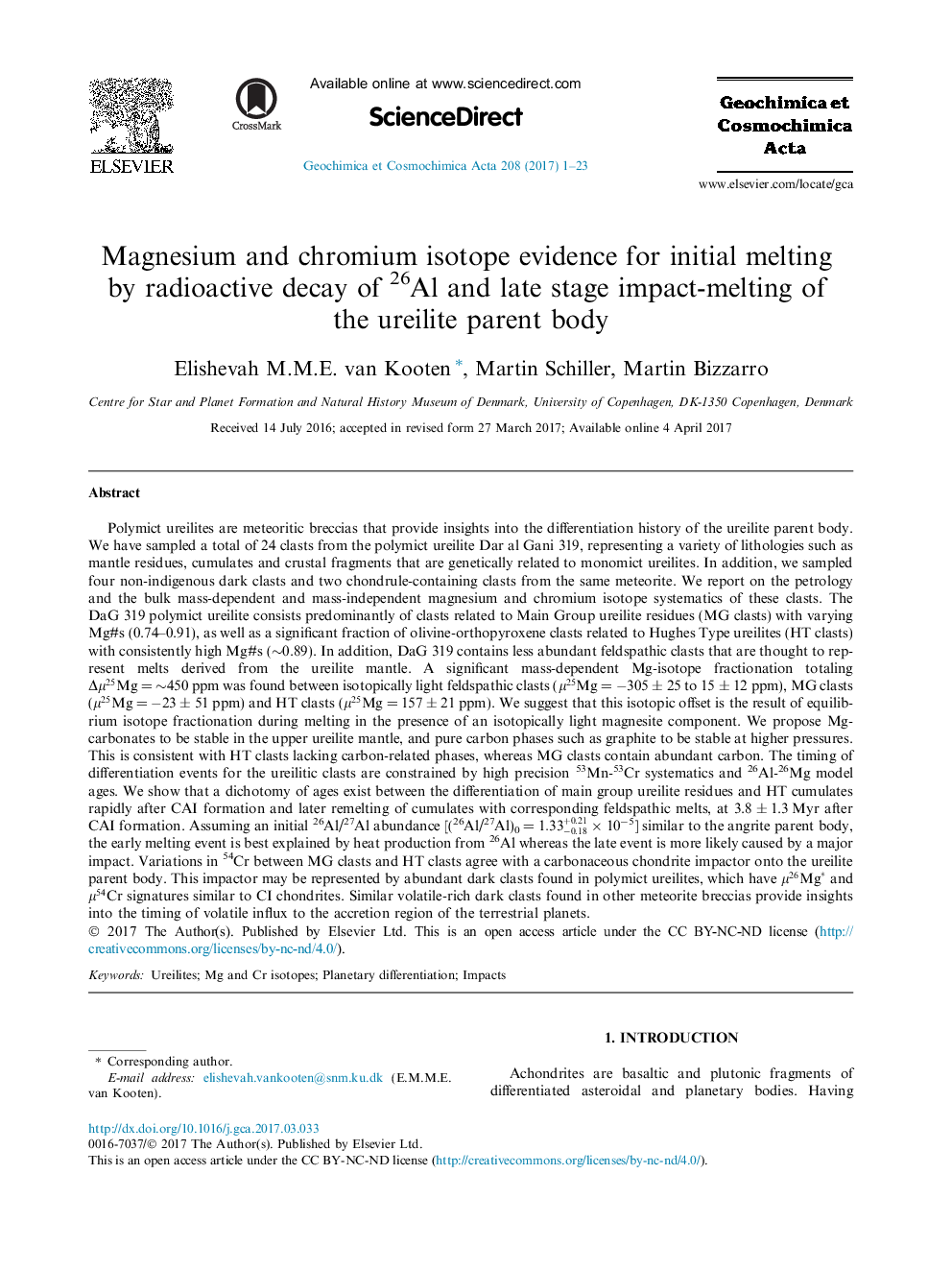Magnesium and chromium isotope evidence for initial melting by radioactive decay of 26Al and late stage impact-melting of the ureilite parent body