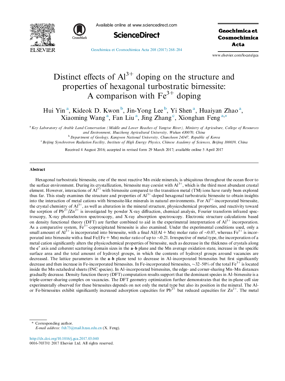 Distinct effects of Al3+ doping on the structure and properties of hexagonal turbostratic birnessite: A comparison with Fe3+ doping