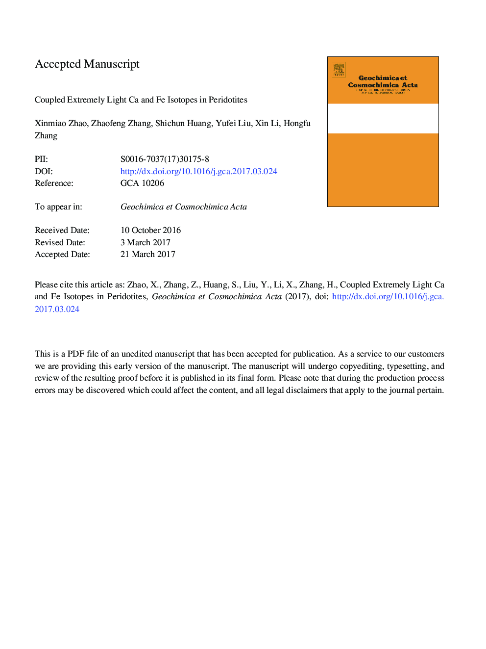 Coupled extremely light Ca and Fe isotopes in peridotites