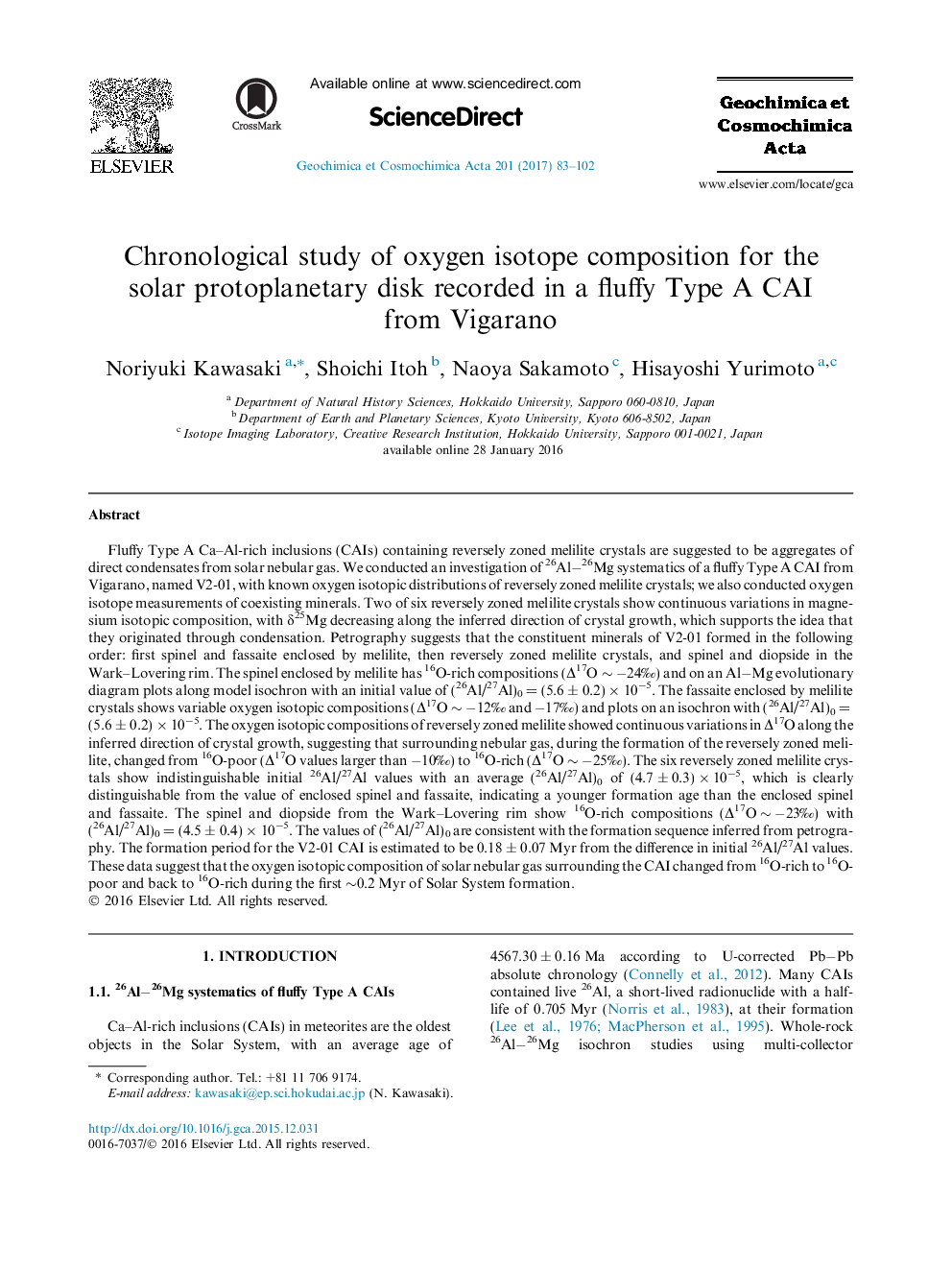 عکس صفحه اول مقاله: Chronological study of oxygen isotope composition for the solar protoplanetary disk recorded in a fluffy Type A CAI from Vigarano Chronological study of oxygen isotope composition for the solar protoplanetary disk recorded in a fluffy Type A CAI from Vigarano