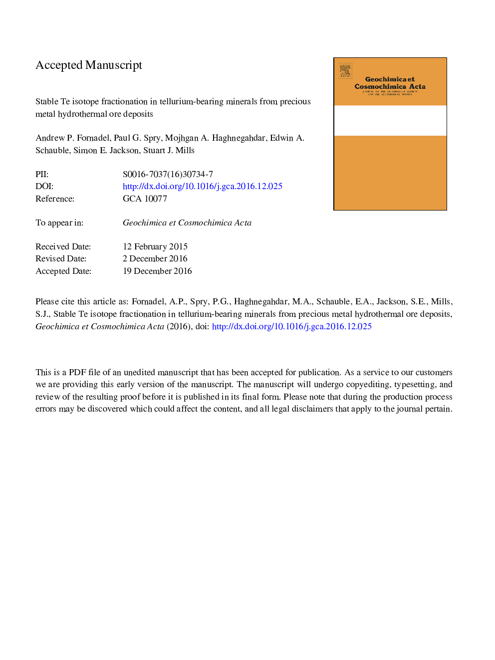 Stable Te isotope fractionation in tellurium-bearing minerals from precious metal hydrothermal ore deposits