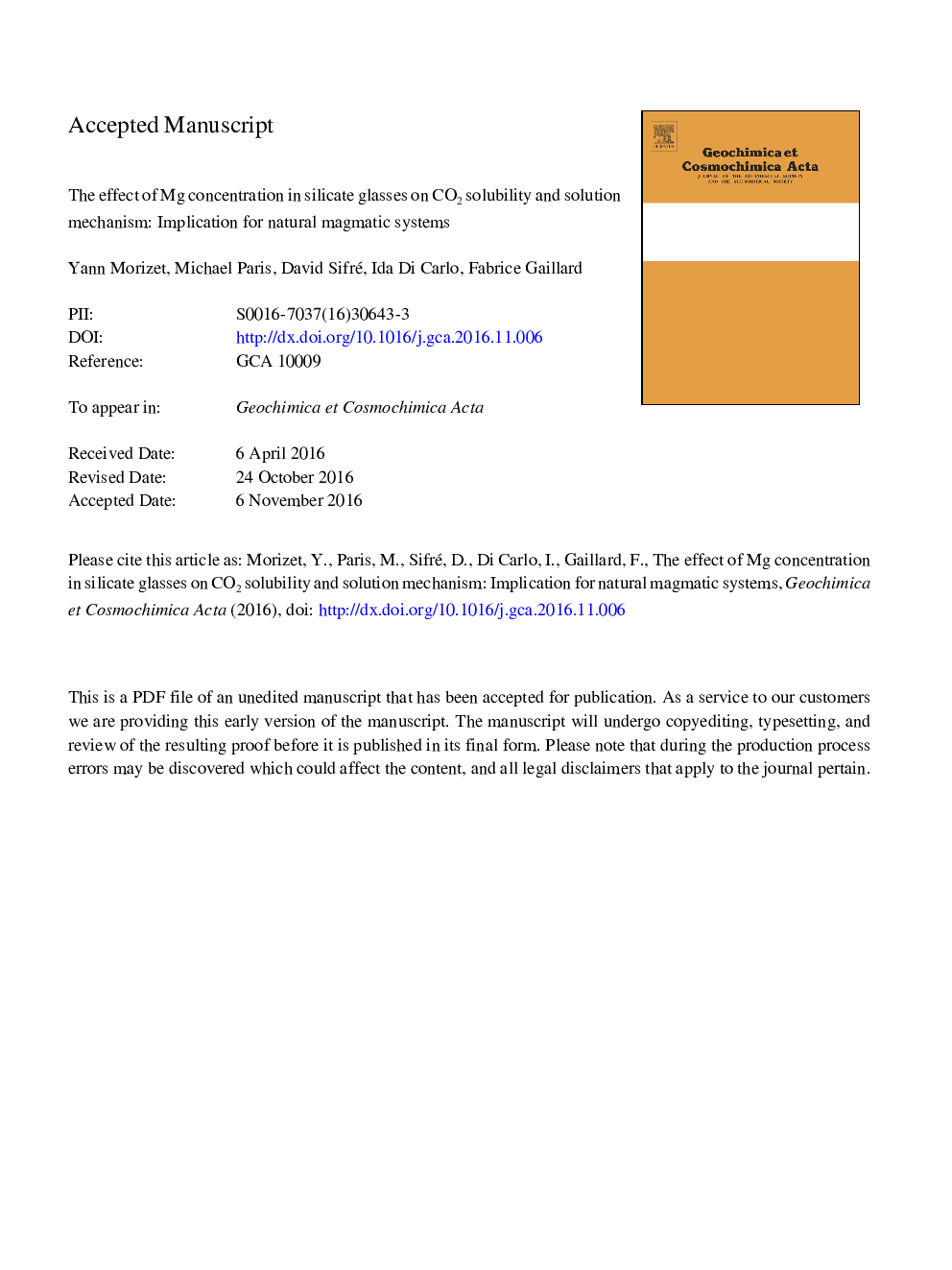 عکس صفحه اول مقاله: The effect of Mg concentration in silicate glasses on CO2 solubility and solution mechanism: Implication for natural magmatic systems The effect of Mg concentration in silicate glasses on CO2 solubility and solution mechanism: Implication for natural magmatic systems