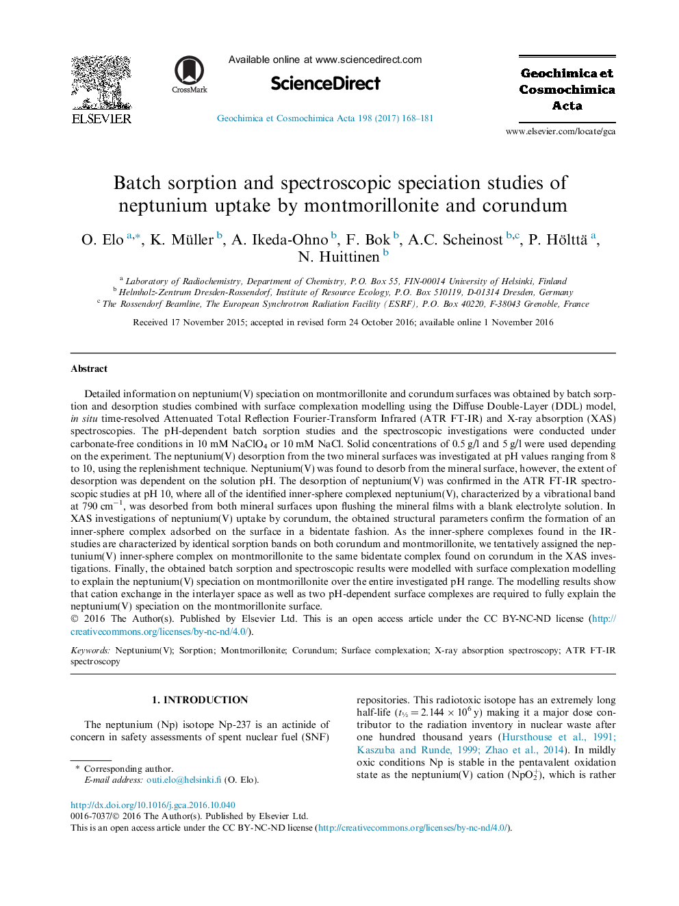 Batch sorption and spectroscopic speciation studies of neptunium uptake by montmorillonite and corundum