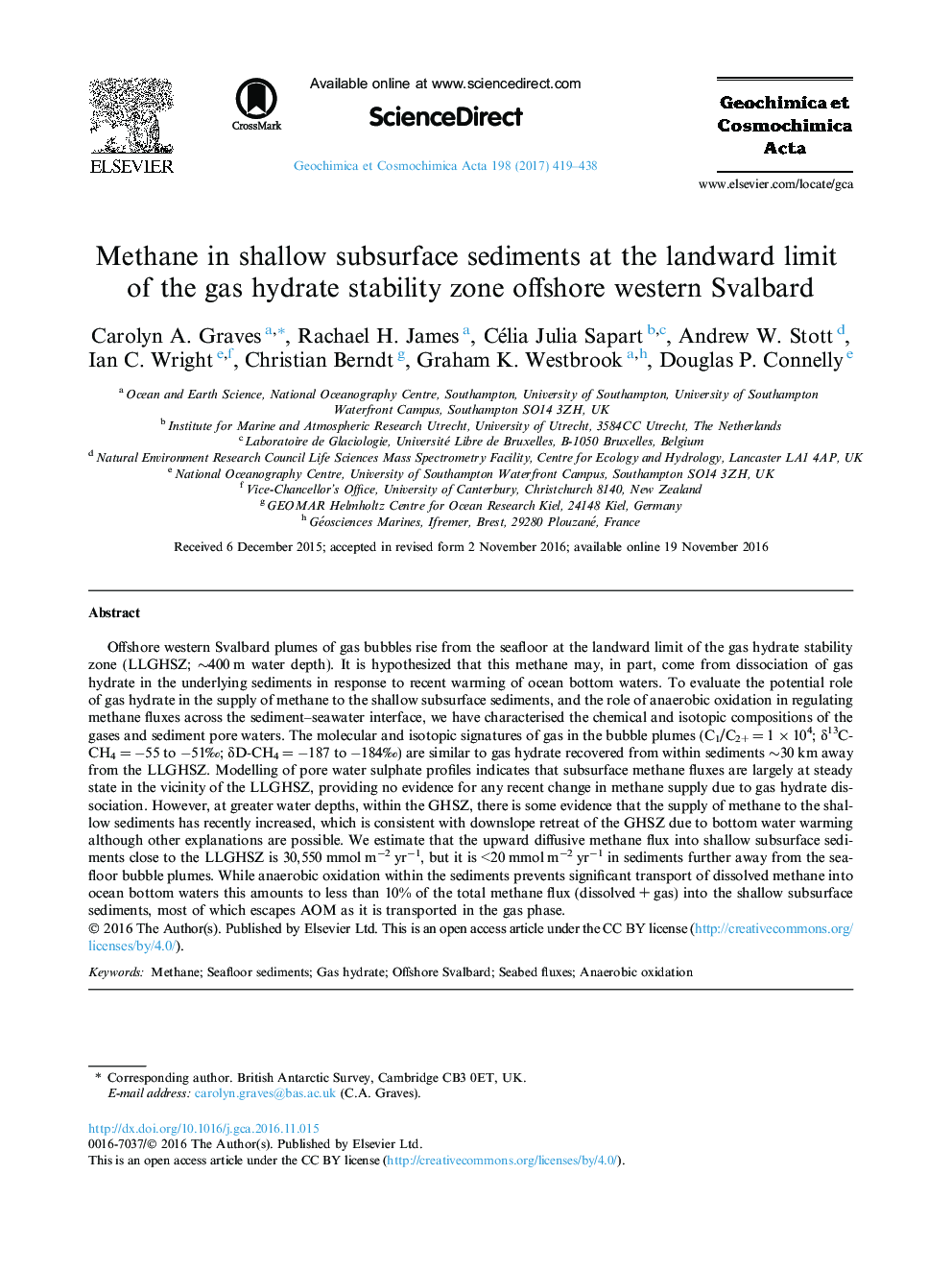 Methane in shallow subsurface sediments at the landward limit of the gas hydrate stability zone offshore western Svalbard