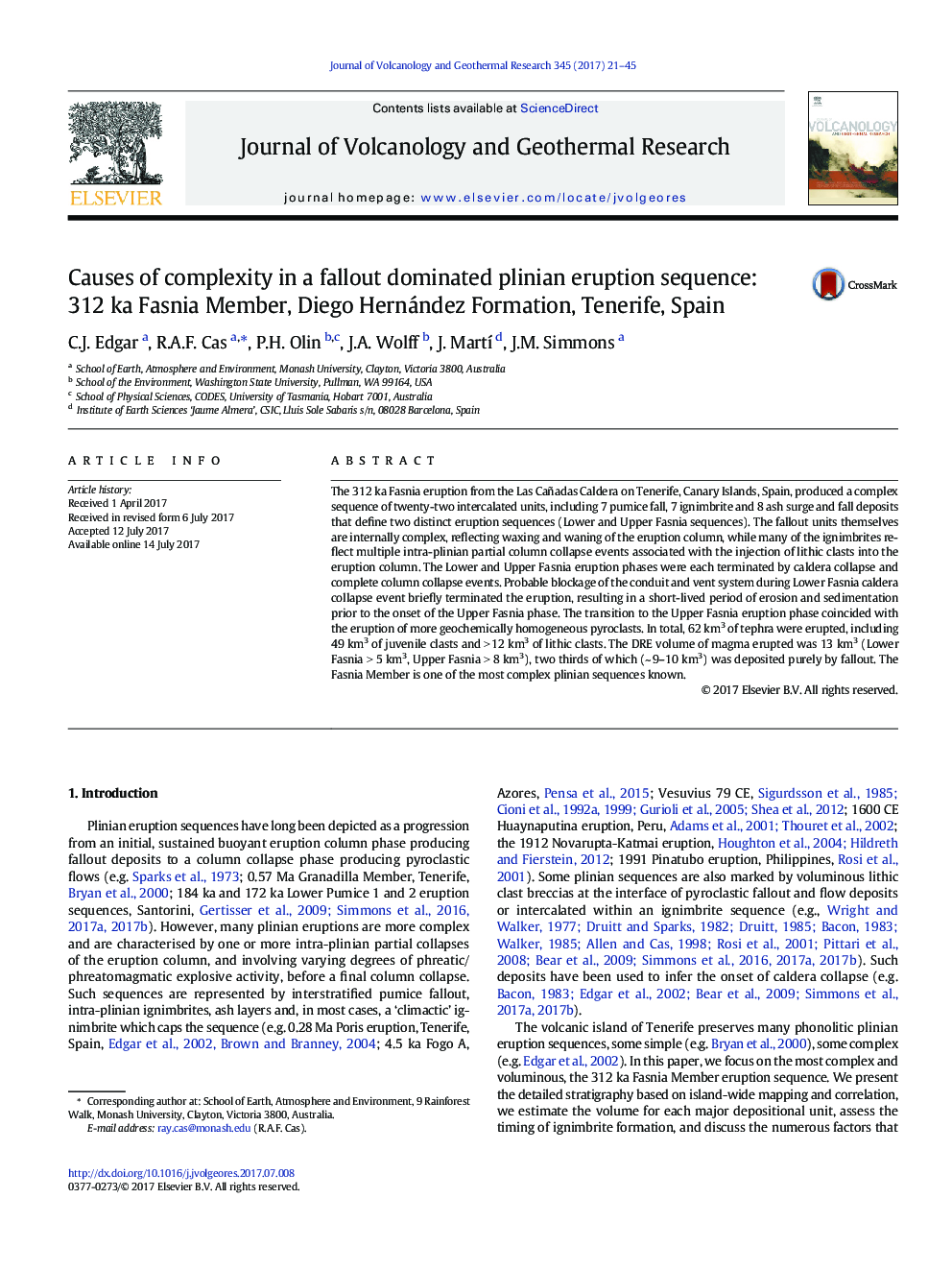 Causes of complexity in a fallout dominated plinian eruption sequence: 312Â ka Fasnia Member, Diego Hernández Formation, Tenerife, Spain