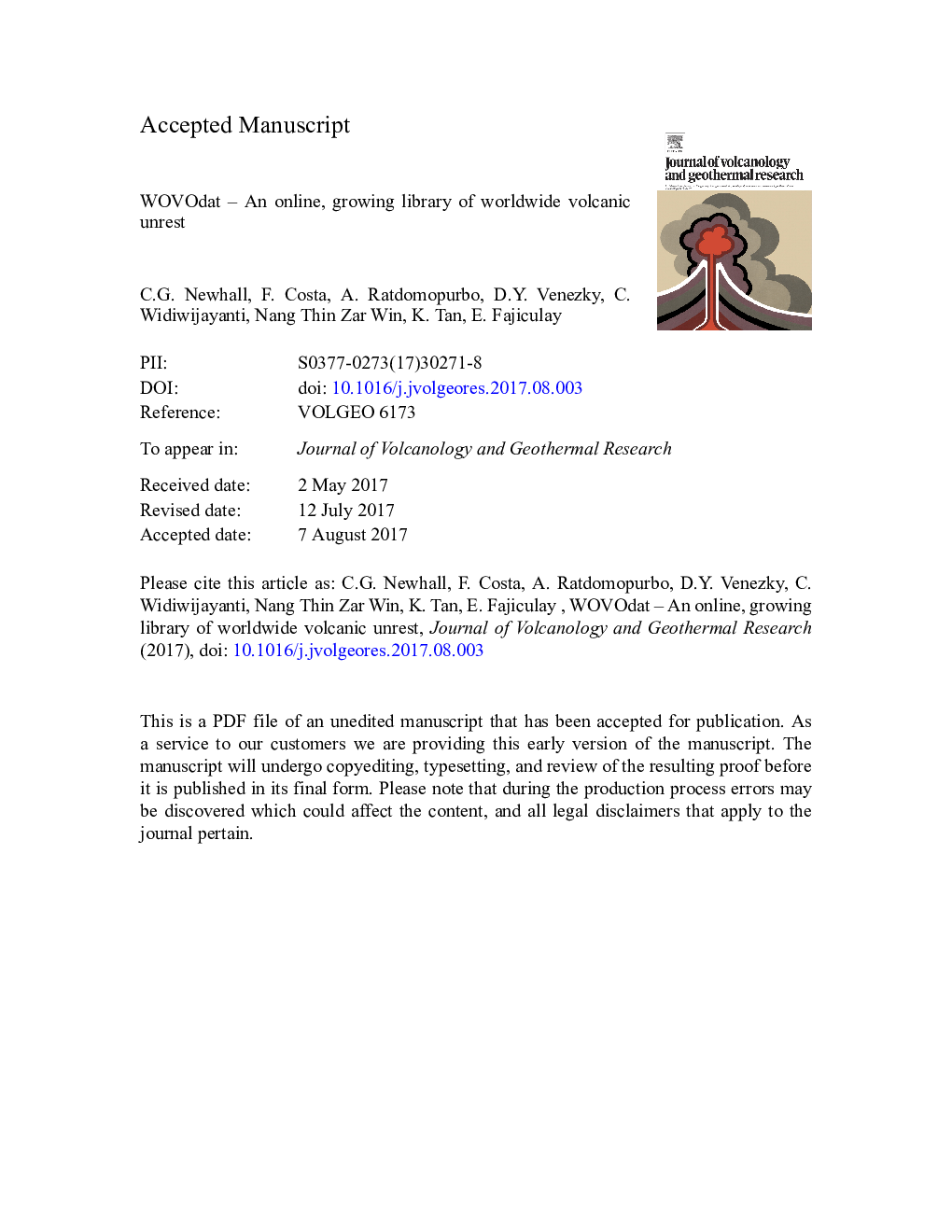 WOVOdat - An online, growing library of worldwide volcanic unrest