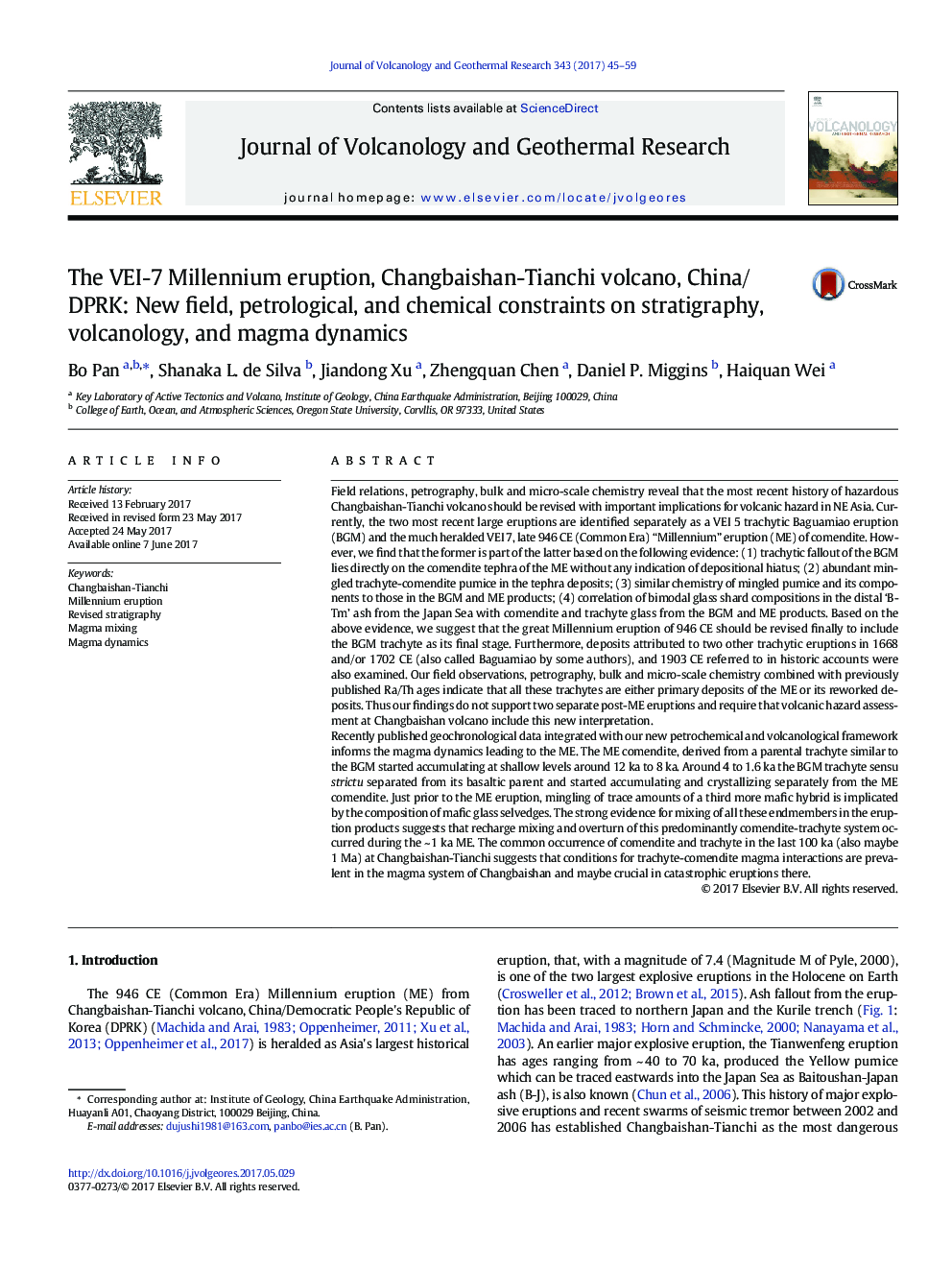 The VEI-7 Millennium eruption, Changbaishan-Tianchi volcano, China/DPRK: New field, petrological, and chemical constraints on stratigraphy, volcanology, and magma dynamics