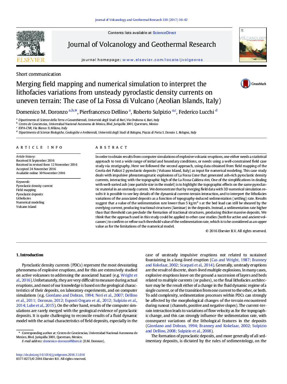 Merging field mapping and numerical simulation to interpret the lithofacies variations from unsteady pyroclastic density currents on uneven terrain: The case of La Fossa di Vulcano (Aeolian Islands, Italy)