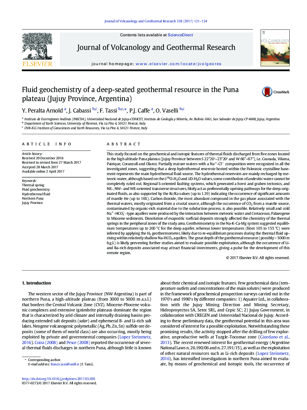 Fluid geochemistry of a deep-seated geothermal resource in the Puna plateau (Jujuy Province, Argentina)