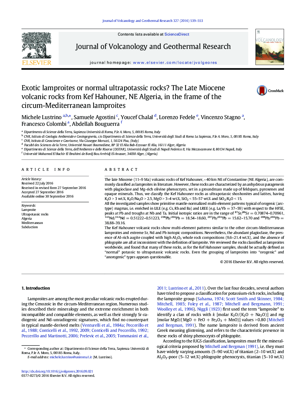 Exotic lamproites or normal ultrapotassic rocks? The Late Miocene volcanic rocks from Kef Hahouner, NE Algeria, in the frame of the circum-Mediterranean lamproites