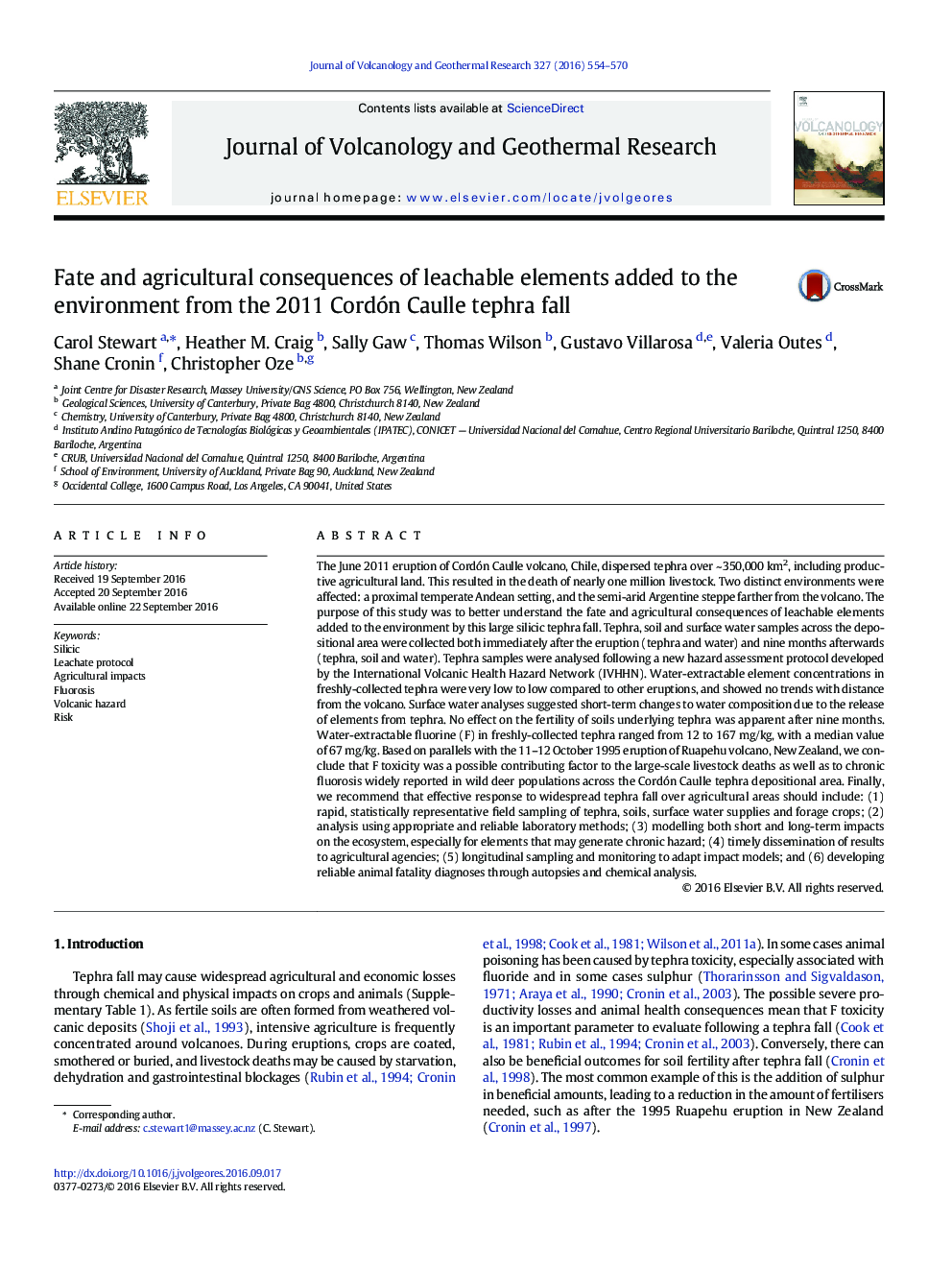 Fate and agricultural consequences of leachable elements added to the environment from the 2011 Cordón Caulle tephra fall