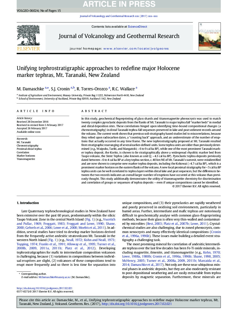 Unifying tephrostratigraphic approaches to redefine major Holocene marker tephras, Mt. Taranaki, New Zealand