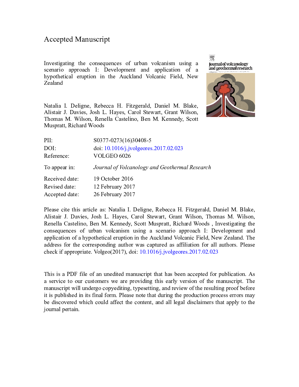 Investigating the consequences of urban volcanism using a scenario approach I: Development and application of a hypothetical eruption in the Auckland Volcanic Field, New Zealand