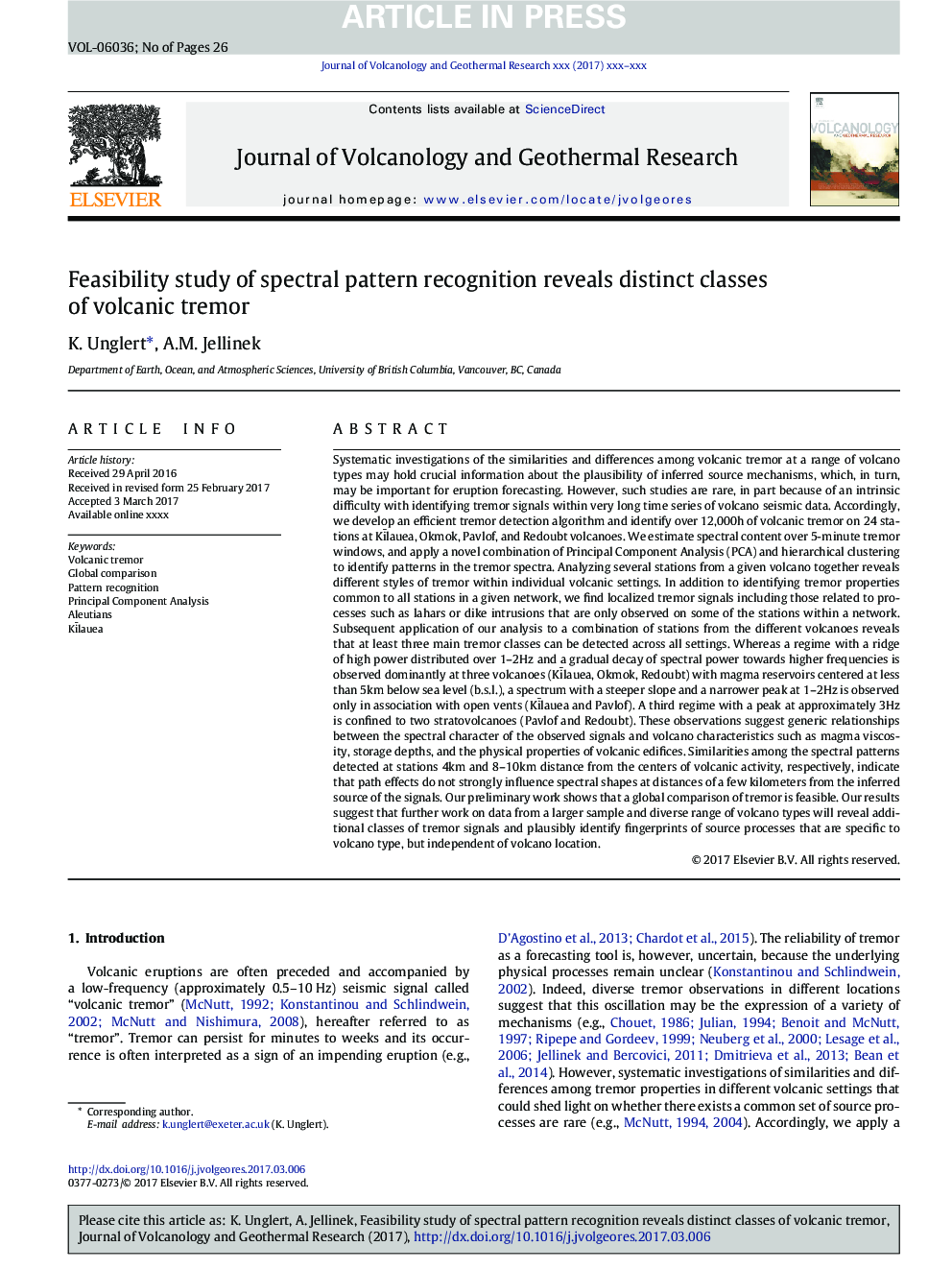 Feasibility study of spectral pattern recognition reveals distinct classes of volcanic tremor